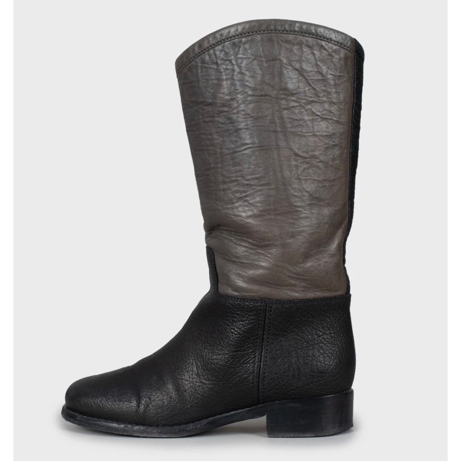 Chanel Two-Tone Leather Boots - Black & Beige - Size 36.5